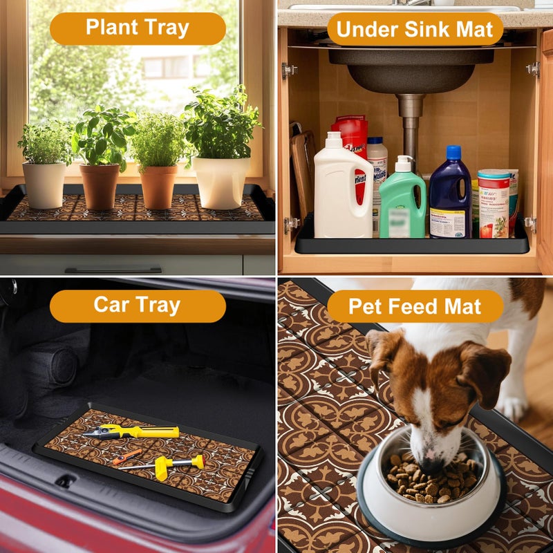 BEHERO Boot Tray Shoe Mat Decorative Patterned, Rubber Boot Matt Tray Indoor and Outdoor Use, 16" x27.5" Shoe Cleaning Mat Non-Slip, Shoe Storage Waterproof with Artistic Prints for Entryway(Brown) - Image 5