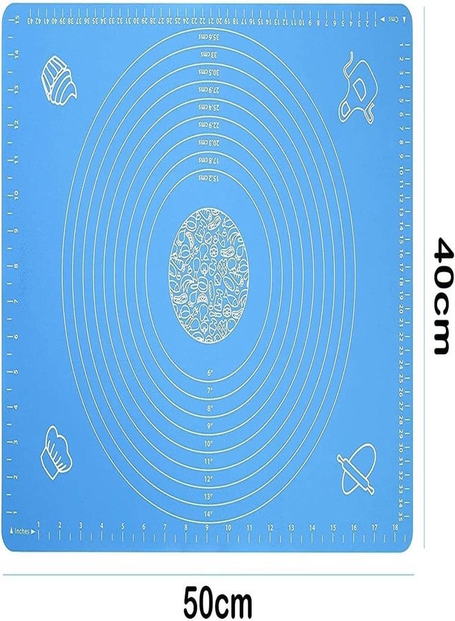Lukzer Large Silicone Fondant Rolling Mat – 50x40cm, Non-Stick Kneading Pad for Roti, Dough, Chapati, Cake, Atta – Stretchable, Washable & Heat-Resistant Baking Sheet (Blue) CH-030-1 - Image 3