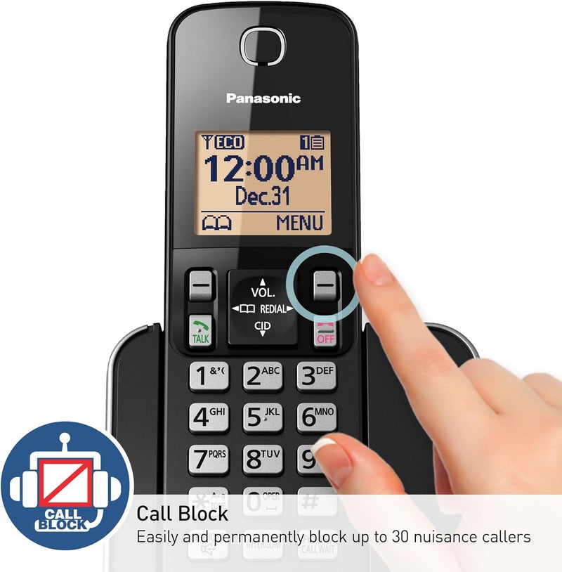 Panasonic Expandable Cordless Phone System with Amber Backlit Display  2 Handsets  KXTGC352B Black - Image 3