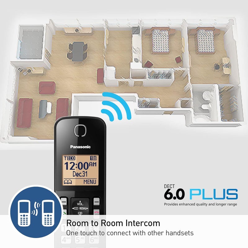 Panasonic Expandable Cordless Phone System with Amber Backlit Display  2 Handsets  KXTGC352B Black - Image 5