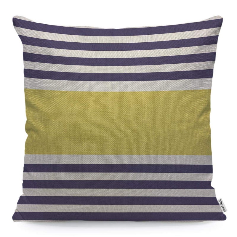 WONDERTIFY Pillow Cover Navy Blue and White with Yellow Stripe Design Soft Linen Pillow Case for Decorative Bedroom/Livingroom/Sofa/Car Cushion Couch Pillow Covers 18x18 Inch 45x45 cm - Image 1