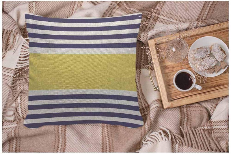 WONDERTIFY Pillow Cover Navy Blue and White with Yellow Stripe Design Soft Linen Pillow Case for Decorative Bedroom/Livingroom/Sofa/Car Cushion Couch Pillow Covers 18x18 Inch 45x45 cm - Image 3