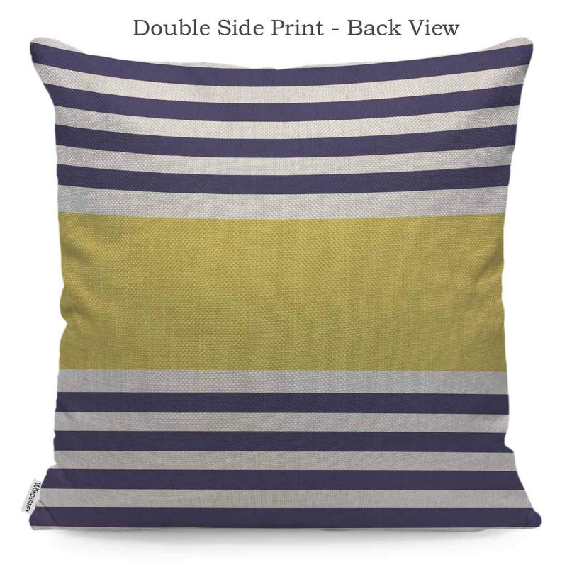 WONDERTIFY Pillow Cover Navy Blue and White with Yellow Stripe Design Soft Linen Pillow Case for Decorative Bedroom/Livingroom/Sofa/Car Cushion Couch Pillow Covers 18x18 Inch 45x45 cm - Image 2