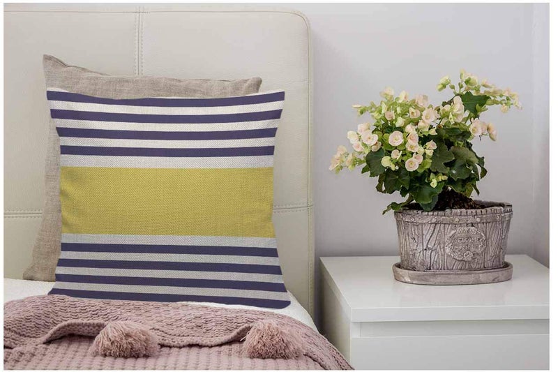 WONDERTIFY Pillow Cover Navy Blue and White with Yellow Stripe Design Soft Linen Pillow Case for Decorative Bedroom/Livingroom/Sofa/Car Cushion Couch Pillow Covers 18x18 Inch 45x45 cm - Image 4