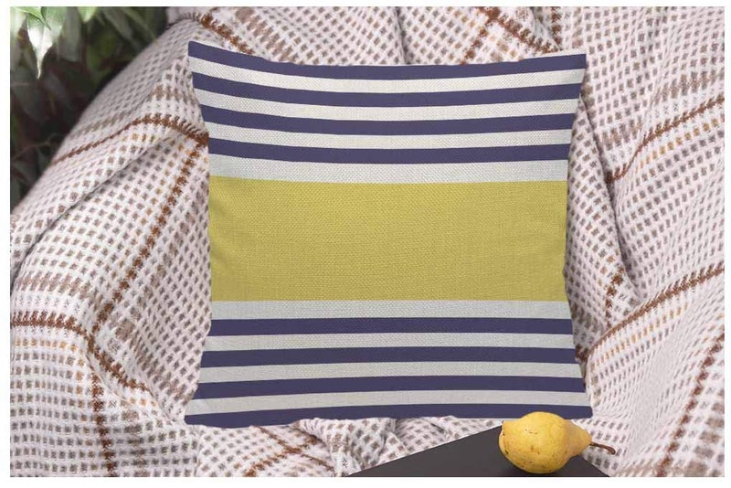 WONDERTIFY Pillow Cover Navy Blue and White with Yellow Stripe Design Soft Linen Pillow Case for Decorative Bedroom/Livingroom/Sofa/Car Cushion Couch Pillow Covers 18x18 Inch 45x45 cm - Image 5