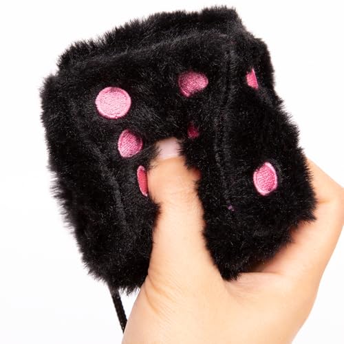 YGMONER Black Fuzzy Dice for Car Rear View Mirror, Pair of 2.75" Plush Dice Retro Hanging Ornaments Car Interior Rearview Mirror Decor Accessories (Black with Pink Embroidered Dots) - Image 5