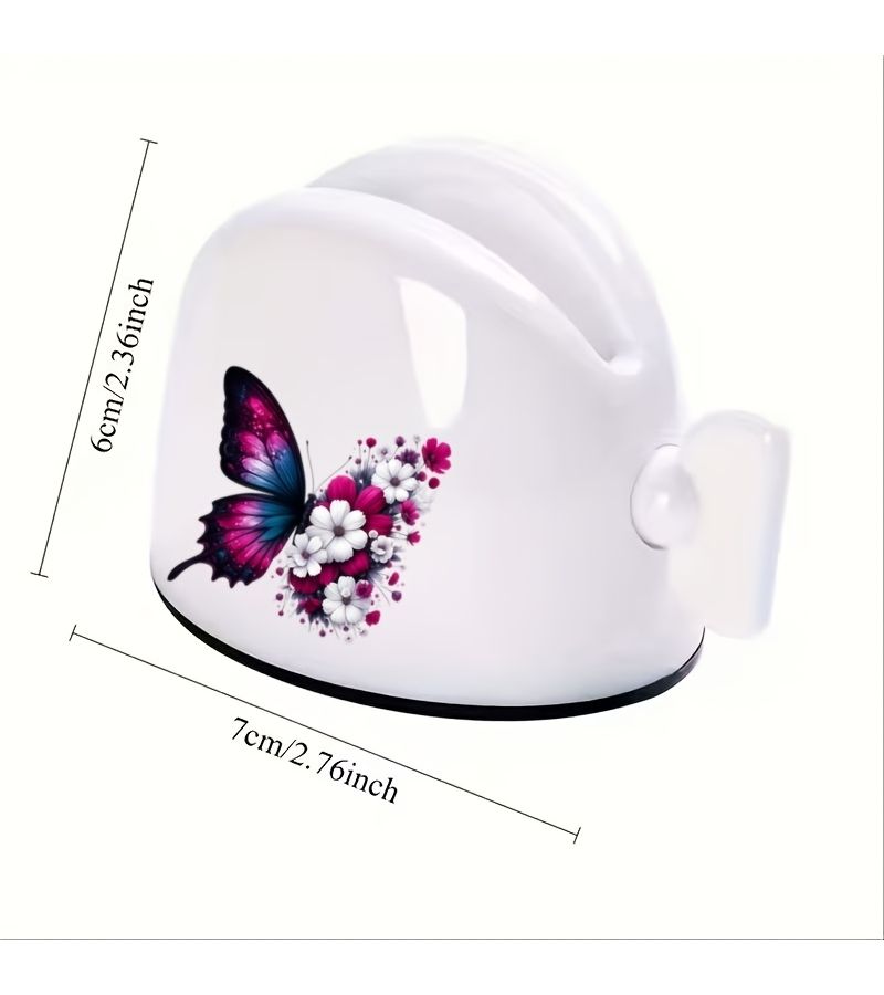 1 Manual Toothpaste Dispenser No Waste Easy To Use Squeezer Purple Butterflies And Flowers Pattern For Bathroom Organization Toothpaste And Hair Dye Ideal Home - Image 3
