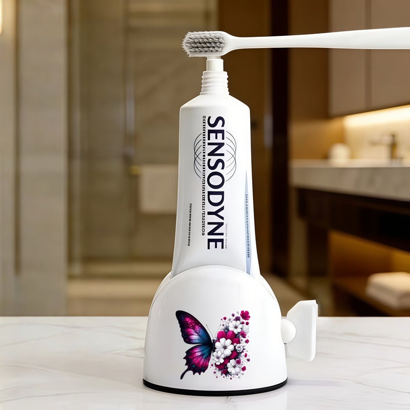 1 Manual Toothpaste Dispenser No Waste Easy To Use Squeezer Purple Butterflies And Flowers Pattern For Bathroom Organization Toothpaste And Hair Dye Ideal Home - Image 2