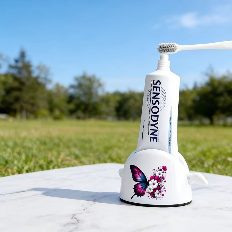 1 Manual Toothpaste Dispenser No Waste Easy To Use Squeezer Purple Butterflies And Flowers Pattern For Bathroom Organization Toothpaste And Hair Dye Ideal Home - Image 5