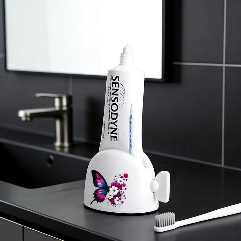 1 Manual Toothpaste Dispenser No Waste Easy To Use Squeezer Purple Butterflies And Flowers Pattern For Bathroom Organization Toothpaste And Hair Dye Ideal Home - Image 4