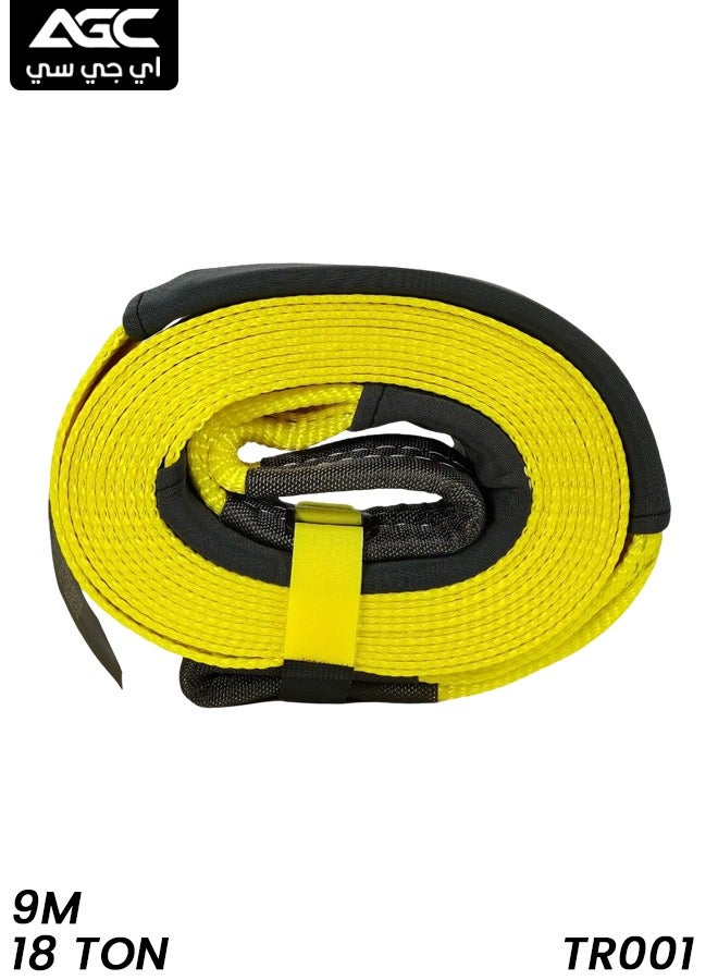 Agc AGC TR001 Heavy Duty Tow Strap 9M x 11CM, 18000KG (18 Ton) Breaking Strength, 100% Premium Nylon Recovery Rope with Reinforced Loop Ends & Reflective Strips, for Towing Cars, SUVs, Pickups, Minivans, Utility Vans on Pavement, Grass, Dirt & Off-Road Use  - Image 1