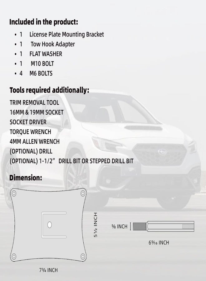 Mavnai License Plate Relocation Kit, Fits For Subaru WRX 2022+/Crosstrek 2018+, Mounts to OEM Front Tow Hook, Avoid Drilling Holes in The Front Bumper, Includes All Necessary Hardware for Installation - Image 5