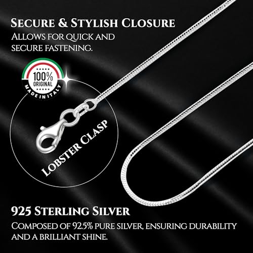 Designer Sterling Silver DSS 925 Sterling Silver Necklace for Women, 8 Sided Snake Chain 1mm, Lobster Claw Clasps, Sterling Silver Chain, Italian Jewelry for Women, 18in - Made in Italy - Image 3