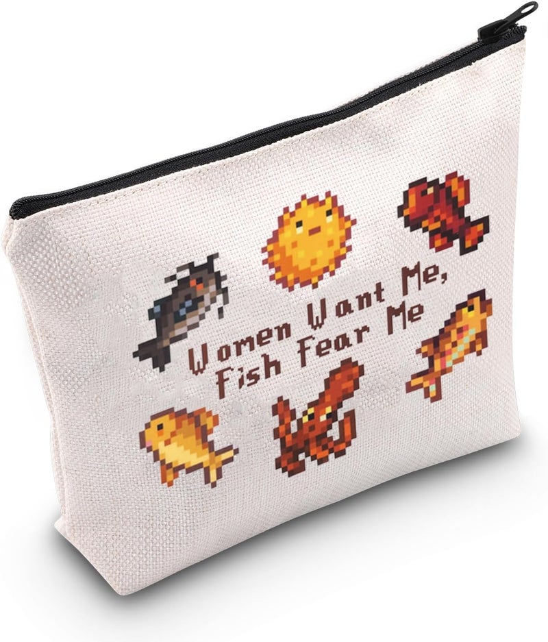 WCGXKO WCGXKO Valley Video Game Gift Bag for Women - Fish Fear Me Makeup Bag for Gamer Gift Lovers