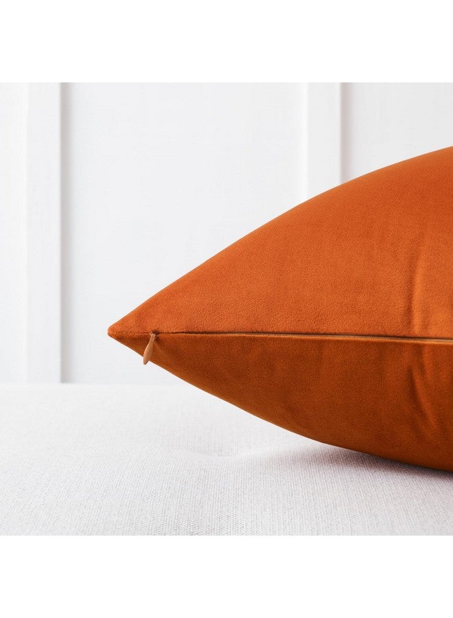 Mixhug Set of 2 Cozy Velvet Square Decorative Throw Pillow Covers for Couch and Bed, Burnt Orange, 18 x 18 Inches - Image 3