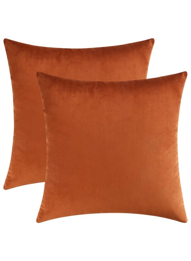 Mixhug Set of 2 Cozy Velvet Square Decorative Throw Pillow Covers for Couch and Bed, Burnt Orange, 18 x 18 Inches - Image 1