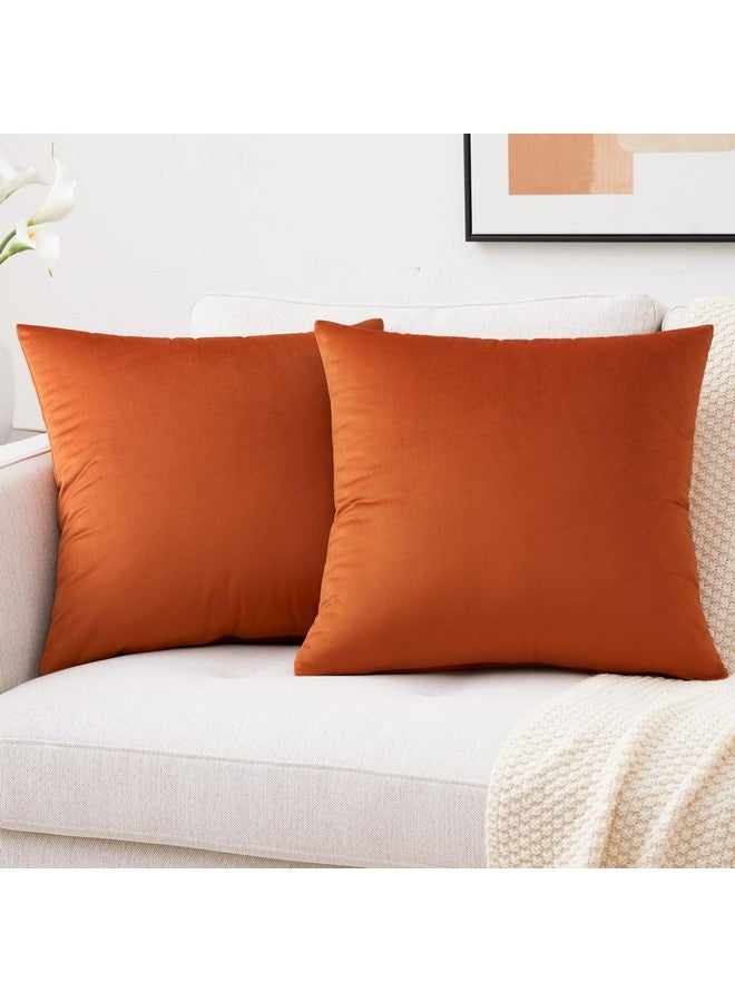 Mixhug Set of 2 Cozy Velvet Square Decorative Throw Pillow Covers for Couch and Bed, Burnt Orange, 18 x 18 Inches - Image 2