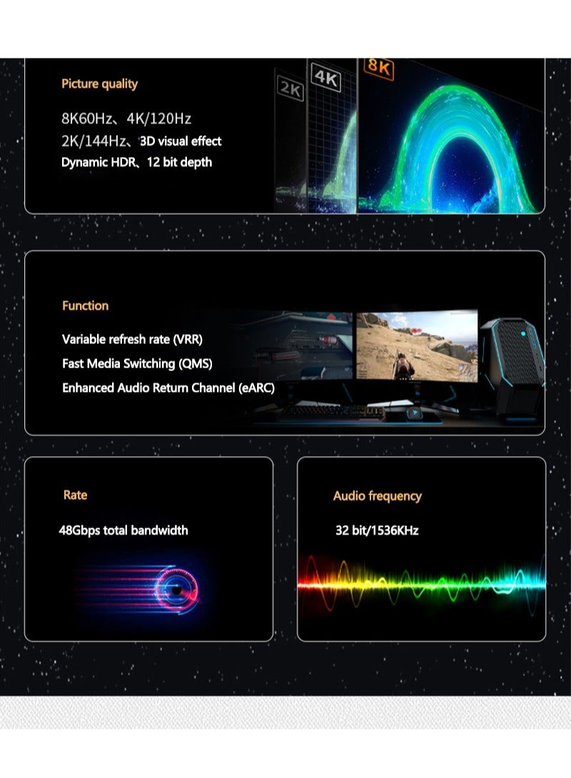 Sharpdo 1.5M Ultra HD HDMI Cable 48Gbps High Speed 8K@60Hz Support Dynamic HDR for PC Laptop PS5/4 HDTV Nylon Braided Grey - Image 5