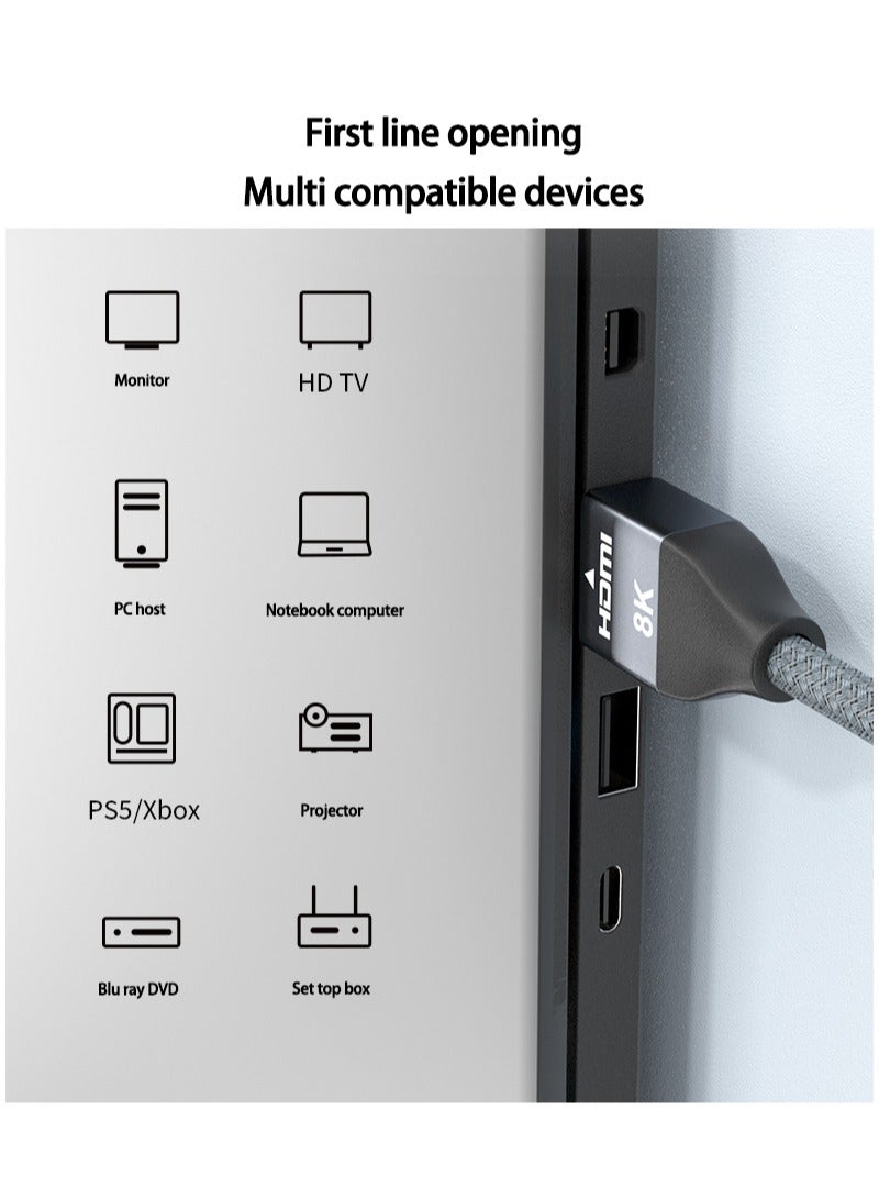 Sharpdo 1.5M Ultra HD HDMI Cable 48Gbps High Speed 8K@60Hz Support Dynamic HDR for PC Laptop PS5/4 HDTV Nylon Braided Grey - Image 4