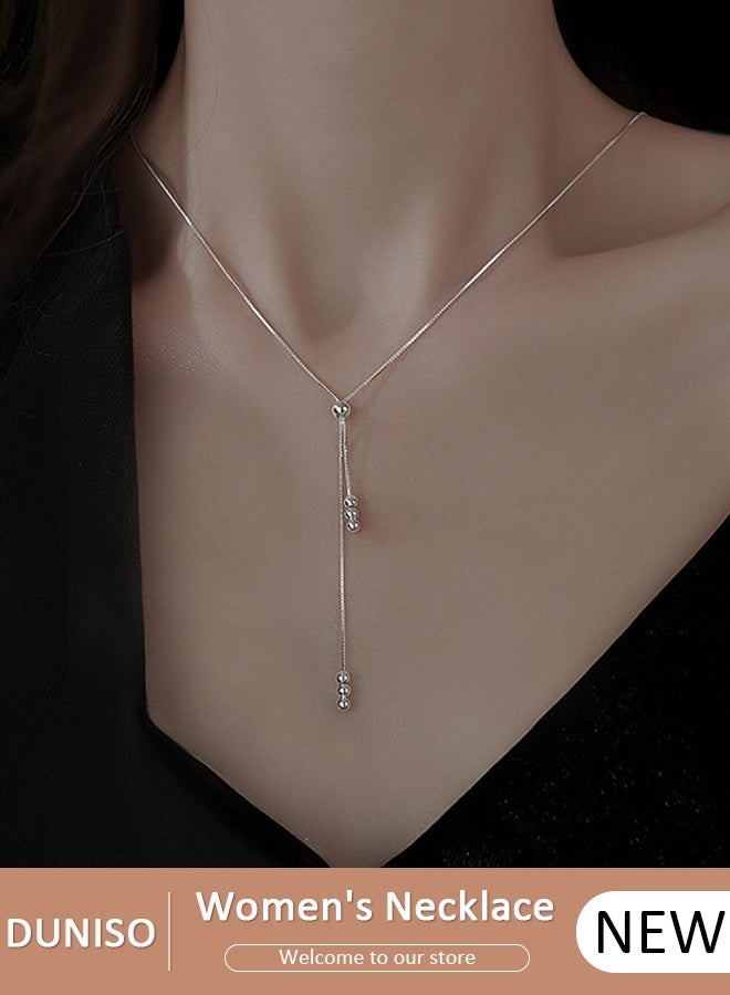 DUNISO قلادة فضة نقية 925، قلادة أنيقة عصرية، قلادة مجوهرات مضادة للحساسية، هدية مثالية للنساء، الفتيات، عيد الحب، عيد الأم، هدايا عيد الميلاد - Image 1
