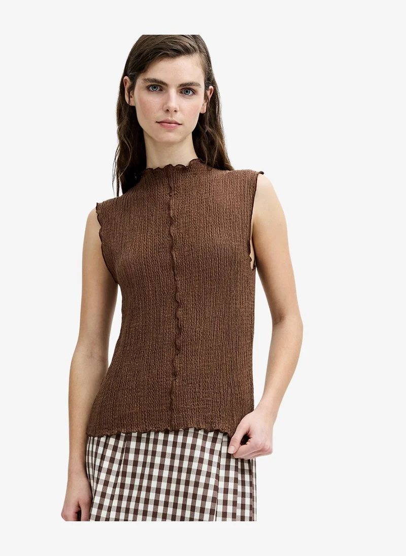 French Connection  Women's Andie Textured Sleeveless Brown Top for Women | Best Price UAE