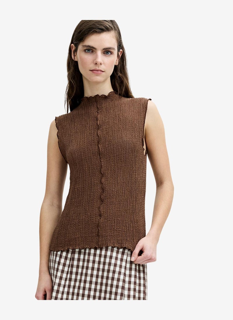 French Connection Women's Andie Textured Sleeveless Brown Top - Image 5
