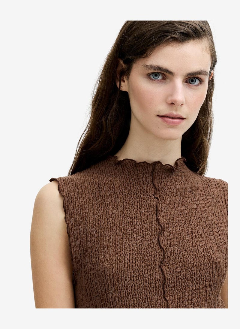 French Connection Women's Andie Textured Sleeveless Brown Top - Image 3