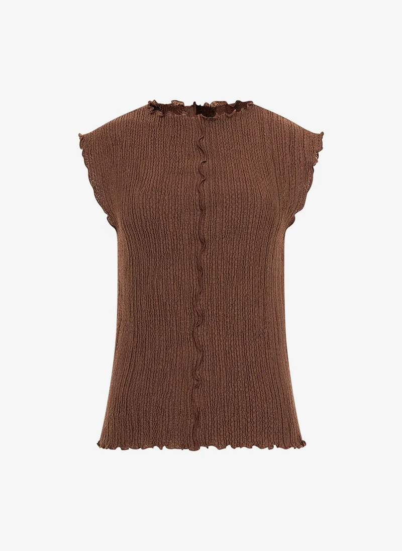 French Connection  Women's Andie Textured Sleeveless Brown Top for Women | Best Price UAE