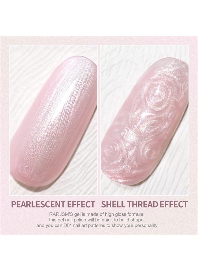 RARJSM Pearl Gel Nail Polish, Light Pink Glitter Drawing Gel Polish Soak Off UV Shimmer Mermaid Nail Gel for Salon Home DIY Manicure Use - Image 4