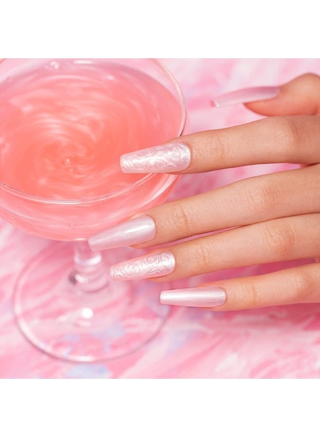 RARJSM Pearl Gel Nail Polish, Light Pink Glitter Drawing Gel Polish Soak Off UV Shimmer Mermaid Nail Gel for Salon Home DIY Manicure Use - Image 2