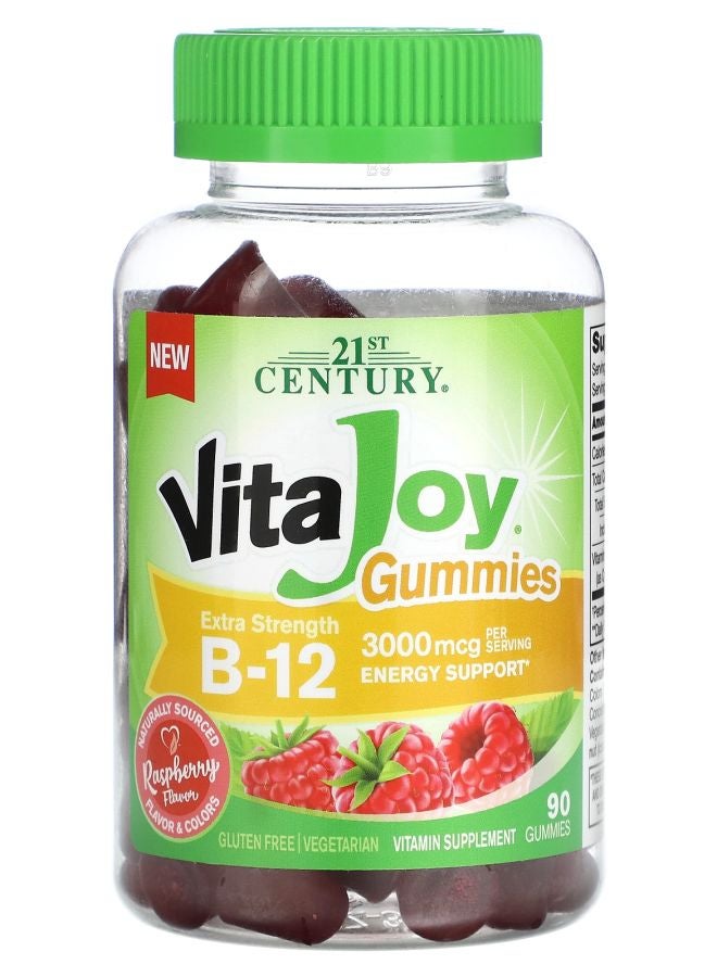 VitaJoy Gummies B12 Extra Strength Raspberry 3000 mcg 90 Gummies (1500 mcg per Gummy)