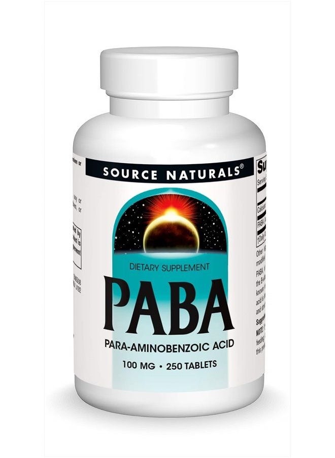 Source Naturals - PABA, Para-Amino Benzoic Acid, 100 mg Dietary Supplement - 250 Tablets - Image 1