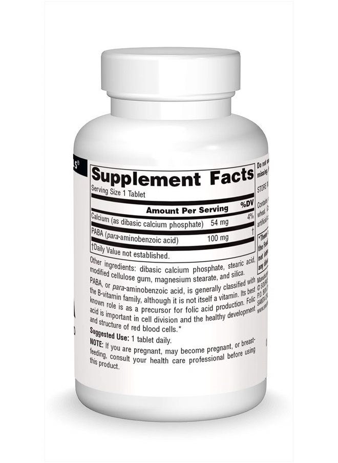 Source Naturals - PABA, Para-Amino Benzoic Acid, 100 mg Dietary Supplement - 250 Tablets - Image 1