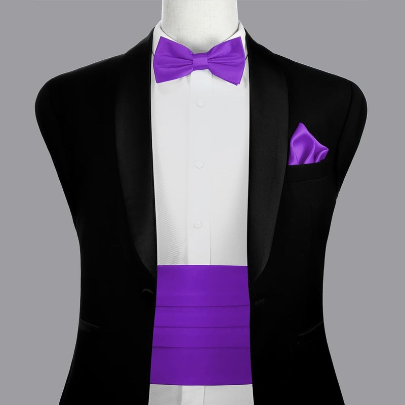pensee Mens Formal Solid Pre-tied Bow Tie & Pocket Square & Cummerbund Set - Image 2
