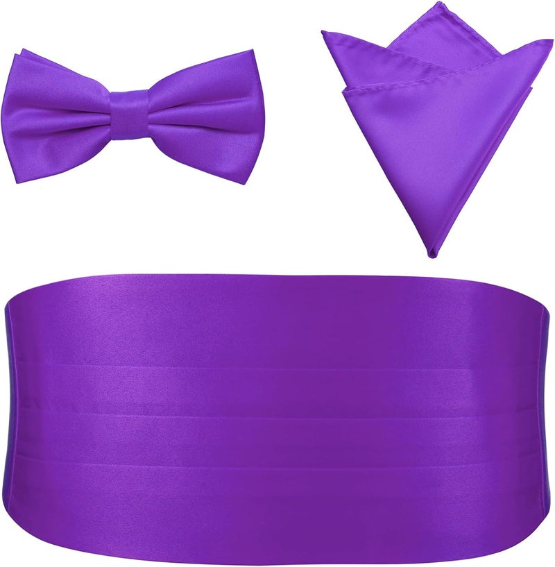pensee Mens Formal Solid Pre-tied Bow Tie & Pocket Square & Cummerbund Set - Image 1