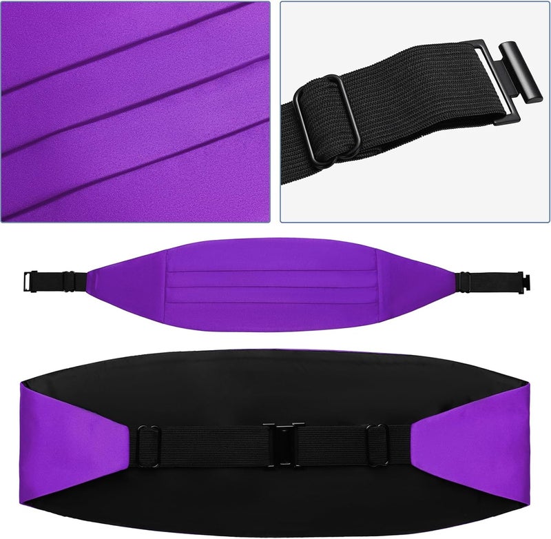 pensee Mens Formal Solid Pre-tied Bow Tie & Pocket Square & Cummerbund Set - Image 4