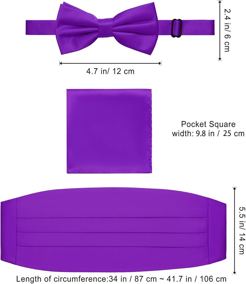 pensee Mens Formal Solid Pre-tied Bow Tie & Pocket Square & Cummerbund Set - Image 3