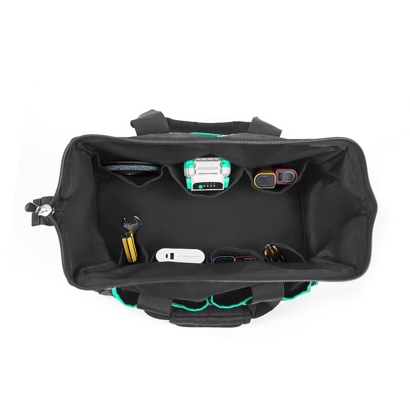 Litheli Tough Tool Bag 16-inch, Close Top, Wide Mouth, Ample Storage, w/Adjustable Shoulder Strap & 14 Pockets, Black - Image 1