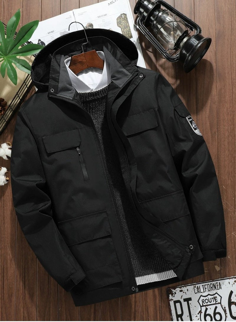 Loquat Men's Lightweight Windbreaker Rain Jacket Raincoat with Hood for Hiking Fishing Activewear Black  - Image 1