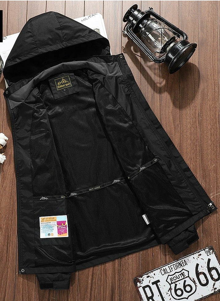 Loquat Men's Lightweight Windbreaker Rain Jacket Raincoat with Hood for Hiking Fishing Activewear Black  - Image 3