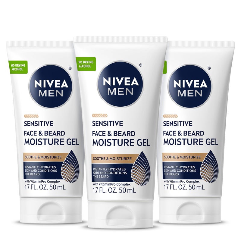 NIVEA MEN Sensitive Face and Beard Moisture Gel, Gentle Face and Beard Moisturizer for Men Instantly Hydrates Skin and Conditions Beards, 1.7 Fl Oz Tube, Pack of 3 - Image 1