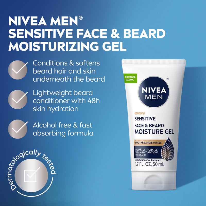 NIVEA MEN Sensitive Face and Beard Moisture Gel, Gentle Face and Beard Moisturizer for Men Instantly Hydrates Skin and Conditions Beards, 1.7 Fl Oz Tube, Pack of 3 - Image 3