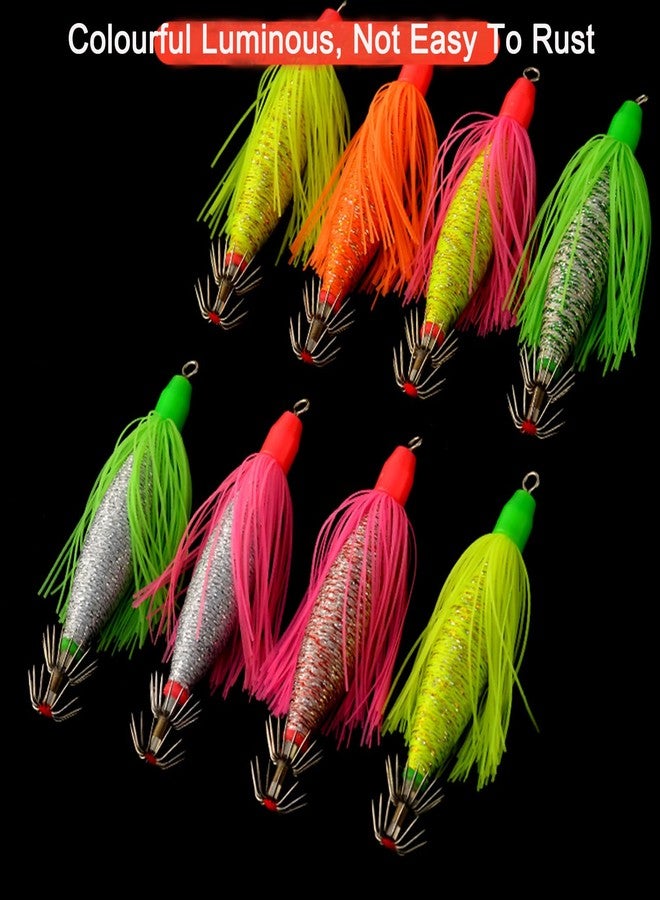 ROQILA 8 Pack Squid Jigs with Tassel - Luminous Stainless Steel Fishing Lures Hooks Saltwater Glow in The Dark Squid Catchers Multiple Colors - Image 5