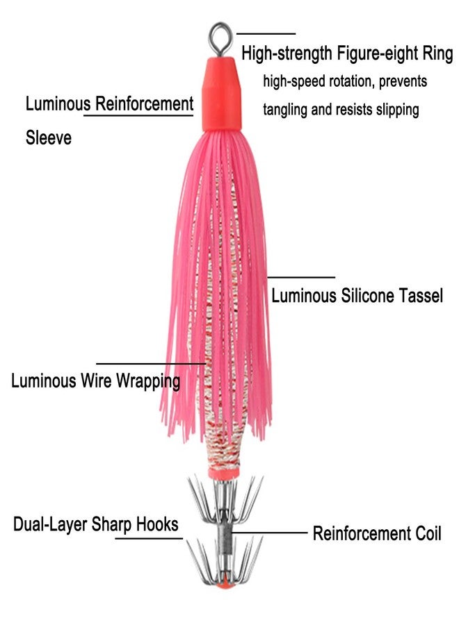 ROQILA 8 Pack Squid Jigs with Tassel - Luminous Stainless Steel Fishing Lures Hooks Saltwater Glow in The Dark Squid Catchers Multiple Colors - Image 3
