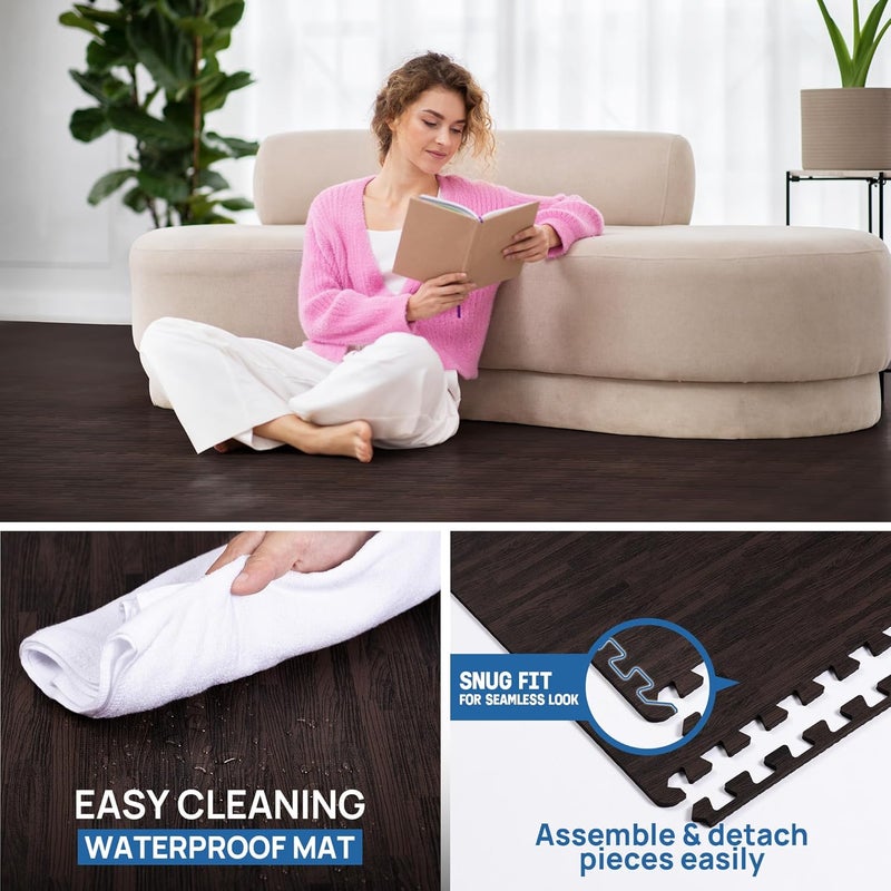 Yes4All حصائر EVA المتشابكة، بلاط أرضيات على شكل أحجية، padding أرضيات من الفوم مع حواف للأثاث، المساحات المنزلية، غرفة المعيشة، المرآب - Image 4