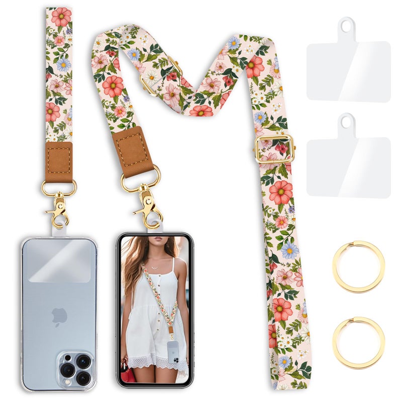Yonlevres Flower Phone Lanyard Crossbody Strap, Floral Cell Phone Lanyards for around the Neck Wristlet Wrist Strap Adjustable for Keys Case Accessories Travel Essentials - Image 1