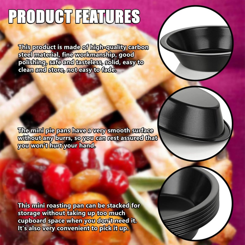 Rhblme 10 Pack Mini Pie Tins  4 Inch Mini Pie Pans Nonstick Small Pie Tins  Carbon Steel Small Pie Pans Individual Pie Tins For Baking Dessert  Fruit Pie And Beef Pie  Oven Safe & Dishwasher Safe - Image 3