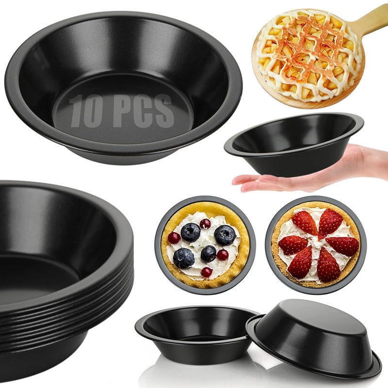 Rhblme 10 Pack Mini Pie Tins  4 Inch Mini Pie Pans Nonstick Small Pie Tins  Carbon Steel Small Pie Pans Individual Pie Tins For Baking Dessert  Fruit Pie And Beef Pie  Oven Safe & Dishwasher Safe - Image 1
