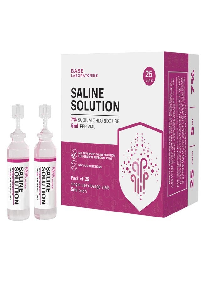 BASE LABORATORIES 7% Saline Solution Vials - Versatile 7% Sodium Chloride Saline Ampoules - Preservative Free Saline Solution Single use vials - USP Grade 25 Vials x 5ml Count - Image 1