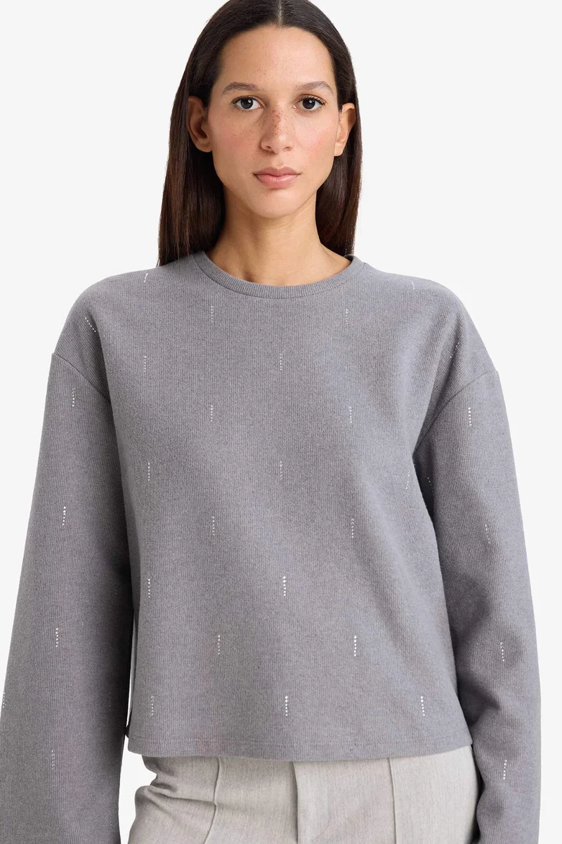 ديفاكتو Relax Fit Crew Neck Long Sleeve T-Shirt